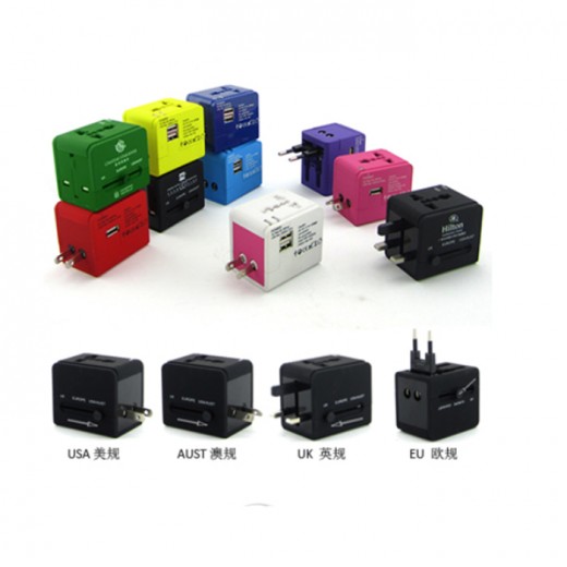 Colorful Universal Traveler Adapter with Dual USB